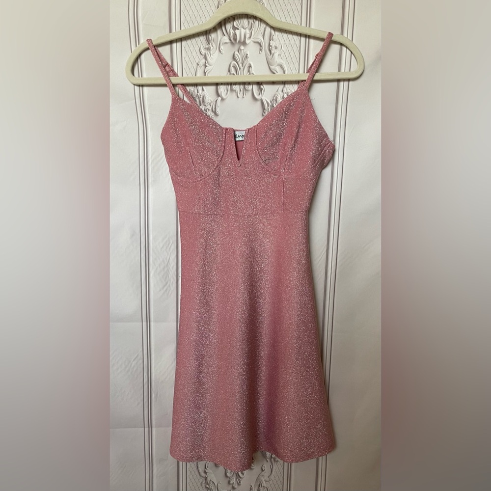 Almost Famous Pink Shimmer Fit & Flare Dress | Size Medium